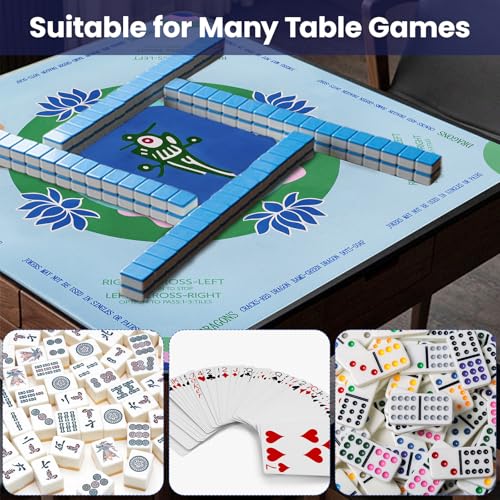 Mahjong Mat with Rules, 32.2 Inch Square Mahjong Mats for Table, Noise Reduction Mah Jong Mat, Rubber Anti-Slip Base for Board Games, Tiles Game & Dominoes Green Chick - color: Green Chick