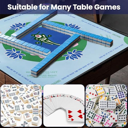 Mahjong Mat with Rules, 32.2 Inch Square Mahjong Mats for Table, Noise Reduction Mah Jong Mat, Rubber Anti-Slip Base for Board Games, Tiles Game & Dominoes Green Chick - color: Green Chick