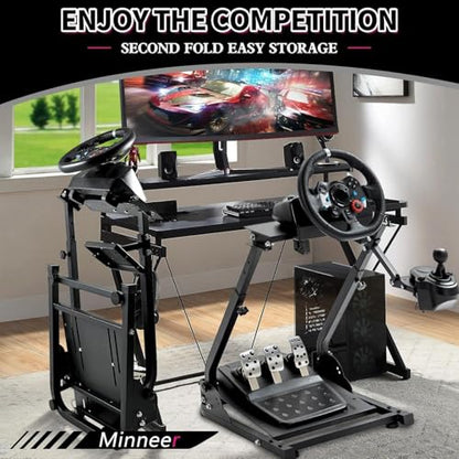 Minneer Foldable Steering Racing Wheel Stand for Logitech G29 G920 G923 G27，for Thrustmaster T80 T150 T248, for Fanatec Racing wheel Driving Simulator Cockpit(Wheel, Pedals, Handbrake Not Included)