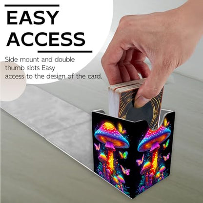 for MTG Deck Box, Trading Card Storage Case Holds 100+ Sleeved Cards, Neon Mushrooms and Butterflies Magnetic Closure Durable Deck Holder for Magic The Gathering, TCG & Commander - color: Neon Mushrooms and Butterflies