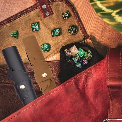 SIQUK 2 Pieces Dragon Dice Rolling Tray PU Leather Dice Mat Folding Scroll Dices Holder for D&D RPG Games (Camel, Black) - color: Camel, Black
