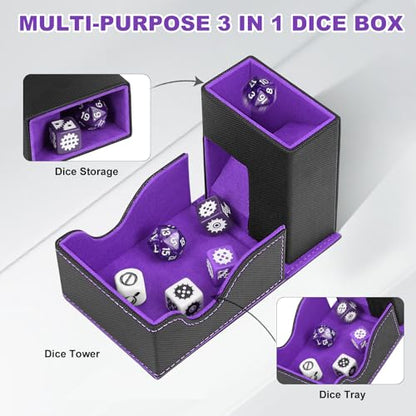 Dice Roller Tower, Magnetic Dice Tray for Rolling, Foldable Leather Dice Organizer Tower Fits for Dungeons & Dragons, MTG DM and Player, Black & Purple - color: Black & Purple, style: Style A