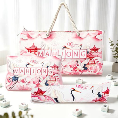 3 Pcs Empty Mahjong Bag Set for Tiles and Racks, 24"x13"x3.2" American Mahjong Tote Bag with Tiles Bag, Protective Sleeve for Rack Pushers, Portable Carrying Case for Travel Party Game Accessories