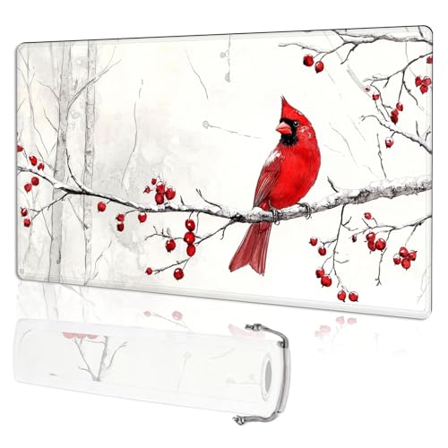 for MTG Playmat TCG Card Game Mat with Stitched Edges,Board Game Mats Non-Slip Waterproof Rubber Base 24 x 14 inch for CCG RPG DTCG Trading Card,Red Cardinal Winter Branch - color: Red Cardinal Winter Branch