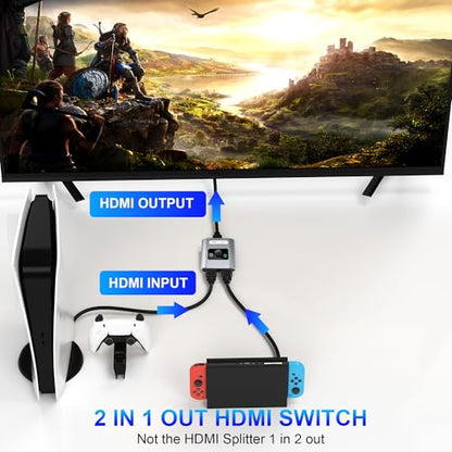 HDMI Switch Splitter 4K@60Hz, Aluminum Bi-Directional HDMI 2.0 Switcher, HDMI Splitter 1 in 2 Out/ 2 in 1 Out, Support 4K 3D HDR for Xbox, PS5/4/3, Fire Stick, Roku, HDTV, Projector, Computer (Gray) - color: Gray