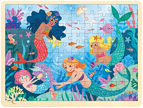 100 Piece Puzzles for Kids Ages 4-8, Wooden Puzzles for Kids Ages 3-5 with Unique Puzzle Pieces, Jigsaw Toddler Puzzle with Storage Tray Fun Mermaid - style: 100 Piece