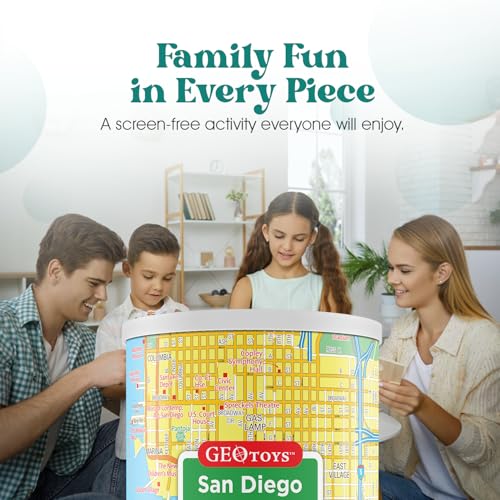 Geotoys San Diego Mini City Puzzle - 100 Piece Puzzles for Kids and Adults in Portable Can, 13" x 10" Educational Travel Puzzle for Ages 7 and Up - Mini Puzzles to Learn & Explore Geography - style: San Diego