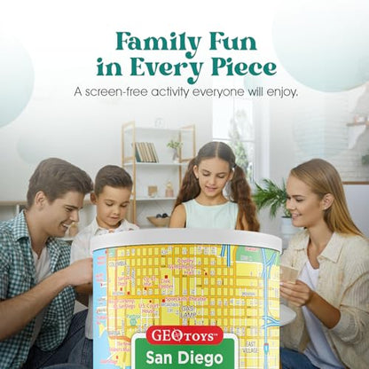 Geotoys San Diego Mini City Puzzle - 100 Piece Puzzles for Kids and Adults in Portable Can, 13" x 10" Educational Travel Puzzle for Ages 7 and Up - Mini Puzzles to Learn & Explore Geography - style: San Diego