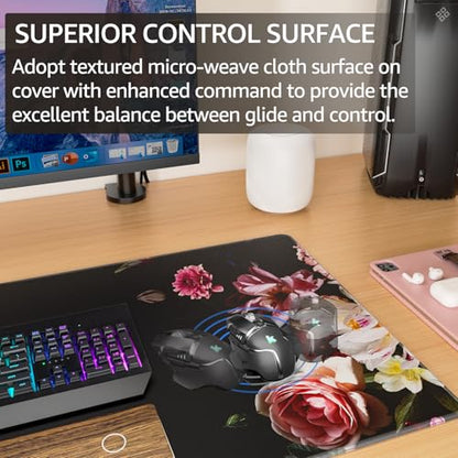 KTRIO Large Gaming Mouse Pad, Desk Mat, 31.5 x 15.7 in Peony Flower, XXL | Smooth Micro-Weave Surface, Artistic Pattern Design, Non-Slip Rubber Base, Durable Stitched Edges, Office & Home Use - color: Peony Flower, size: 31.5l X 15.7w Inches
