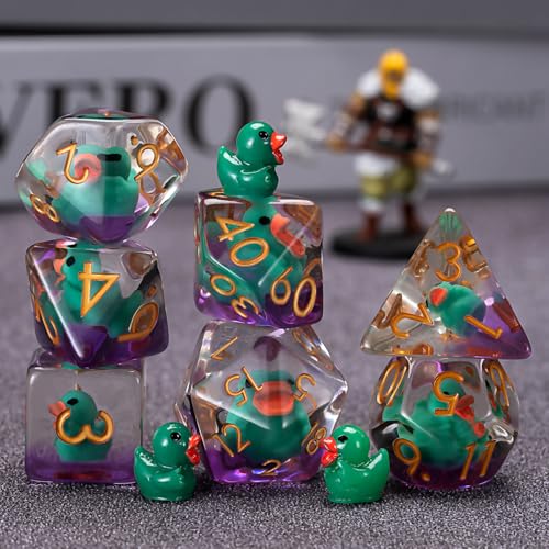 DND Duck-Resin Dice Set, Swan Polyhedral D&D D and D Dice Inclusion Dice for Dungeons and Dragons MTG RPG for Ages 15 and Up - color: Duck-green