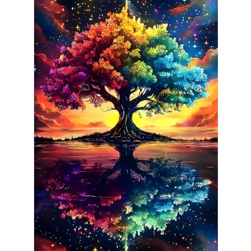 Puzzles for Adults 500 Pieces, Tree of Life Jigsaw Puzzles - Starlit Rainbow Tree, Impossible Starry Night Puzzle for Seniors Families,20.47x14.96 inches, 1:1 Poster, Letter on The Back - style: Starlit Rainbow Tree
