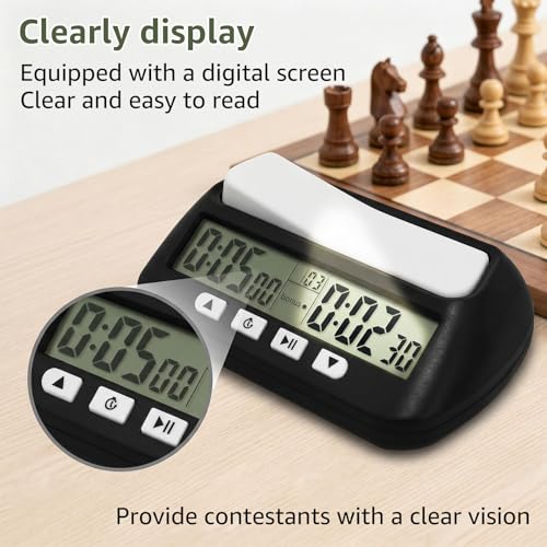 Chess Clock Digital Chess Timer, Professional for Board Game Player Count Up/Down Timer with Alarm Function Black Battery Not Included