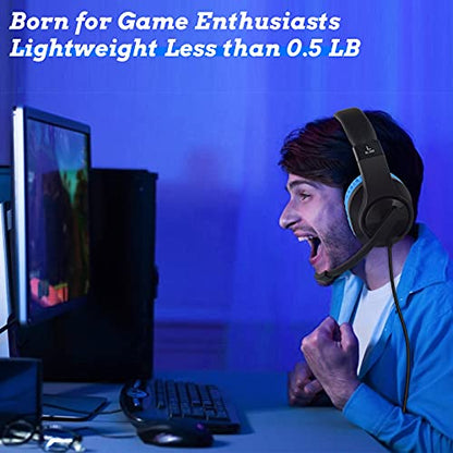 Gaming Headset for Nintendo Switch, Xbox One, PS4, Bass Surround and Noise Cancelling 3.5mm Over Ear Headphones with Mic for Laptop PC Smartphones (Blue)