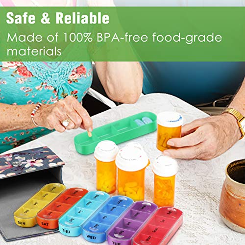 FINPAC Weekly Pill Organizers 4 Times A Day, Slide Open PU Leather Case Travel Pill Vitamin Medicine Reminder and Planner with Name Card for Morning| Afternoon| Evening| Bedtime (Blooming Hibiscus) - color: Blooming Hibiscus