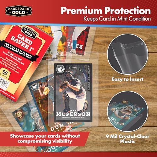 Cardboard Gold Card Saver 1 - Semi Rigid Card Holders - 200 Count | PSA BGS SGC Grading Submissions, Acid-Free Polypropylene Protectors, Trading Baseball Sleeves, Binder Storage Compatible - size: 200 Card Savers, style: Modern