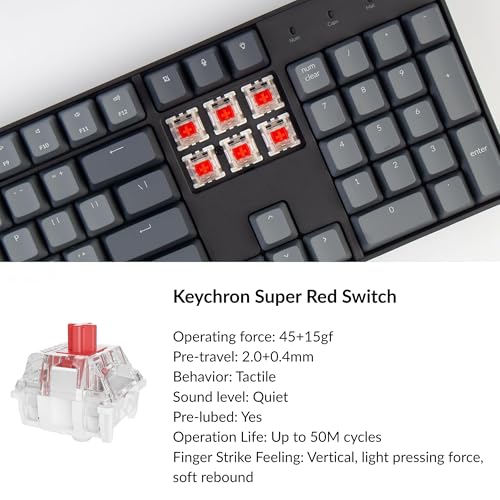 Keychron K10 Full Size 104 Keys Bluetooth Wireless Mechanical Gaming Keyboard for Mac Windows with Keychron Super Red Switch, Multitasking/White LED Backlight/USB C Wired Computer Keyboard - color: Keychron Super Red Switch
