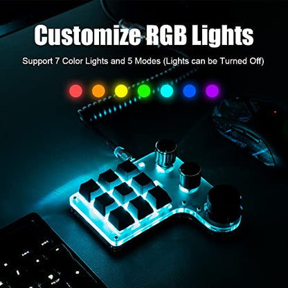USB Mini Macro Mechanical Gaming Keyboard, Programming KeyPad with 3 Knobs, RGB LED KeyPad Macro Support One-Handed,OSU,One-Click Start DIY Hotkeys (9Key Wired) - color: 9Key Wired