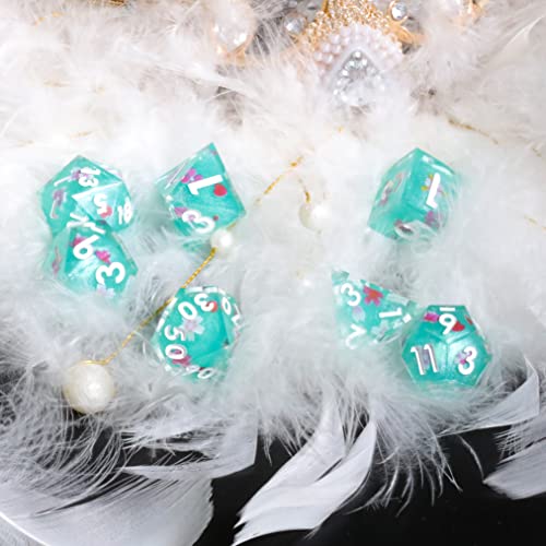 DND Resin Sharp Edge Polyhedral Dice Set,for Dungeons and Dragons RPG MTG Table Games,7 Pcs Handmade Dice Set - color: Emerald Bud