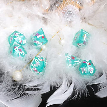 DND Resin Sharp Edge Polyhedral Dice Set,for Dungeons and Dragons RPG MTG Table Games,7 Pcs Handmade Dice Set - color: Emerald Bud