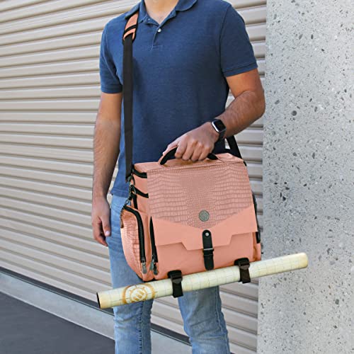 ENHANCE Collector's Edition RPG Adventurer's DnD Bag - Dragon Hide Exterior Travel RPG Bag with Tabletop Miniatures Storage Vault, Mat Holder, DnD Dice & Token Pockets, Fits 4-8 Books (Dragon Pink) - color: Dragon Pink