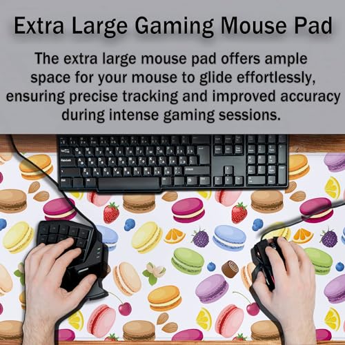 XXL Mousepad Macarons Gaming Mousepads Computer Desk Accessories for Women Keyboard Pads Ga Mouse Pad Non-Slip Rubber Base 35.4 X 15.7 for Game Office, Cake and Various Fruits - color: Macarons