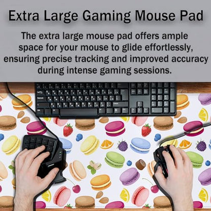 XXL Mousepad Macarons Gaming Mousepads Computer Desk Accessories for Women Keyboard Pads Ga Mouse Pad Non-Slip Rubber Base 35.4 X 15.7 for Game Office, Cake and Various Fruits - color: Macarons