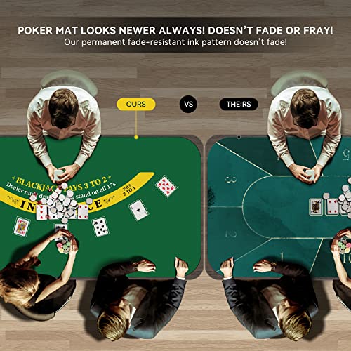 70" x 35" Poker Mat for Table with Carrying Bag, Professional Casino Blackjack Tabletop Layout Poker Table Mat, Non-Slip Rubber Poker Table Top Cover for Parties, Home Entertainment, Poker Game Night - color: Dark Green-blackjack