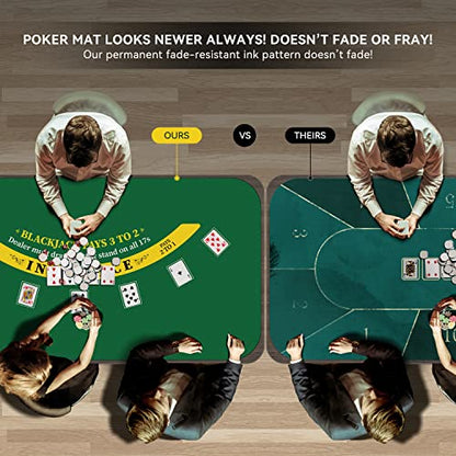 70" x 35" Poker Mat for Table with Carrying Bag, Professional Casino Blackjack Tabletop Layout Poker Table Mat, Non-Slip Rubber Poker Table Top Cover for Parties, Home Entertainment, Poker Game Night - color: Dark Green-blackjack