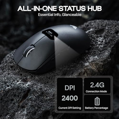 MechLands Aula SC390 Lightweight Gaming Mouse with Display Screen | 2.4G/USB-C/BT Wireless Mouse w/ 400mAh Battery, Adjustable 20,000 DPI, 1000 Polling Rate, PAW3311 Sensor, for Win/Mac (Black) - color: Black