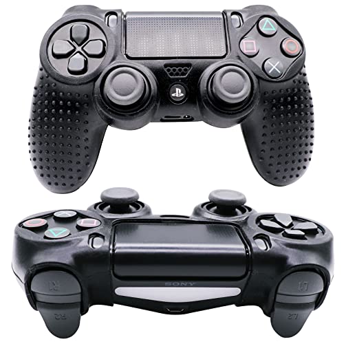 PS4 Controller DualShock4 Skin Grip Anti-Slip Silicone Cover Protector Case for Sony PS4/PS4 Slim/PS4 Pro Controller with 2 Thumb Grips (Black) - color: Black