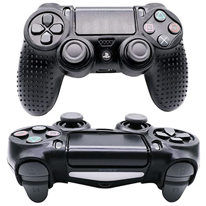 PS4 Controller DualShock4 Skin Grip Anti-Slip Silicone Cover Protector Case for Sony PS4/PS4 Slim/PS4 Pro Controller with 2 Thumb Grips (Black) - color: Black
