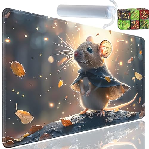 Playmat for MTG, 24x14 Inches Playmats, for TCG and CCG Trading Card Game Mat, Non-Slip Rubber for MTG Playmats with A Storage Bag and 6 Dice Set, Cute Mouse Pattern - color: Yu-Playmat-1-C68