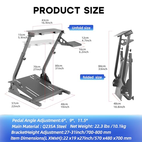 Grefinity Racing Wheel Stand, Height Adjustable Steering Wheel Stand | Racing Simulator Cockpit for Logitech G920 G29 G923 G27 G25, Thrustmaster T300RS TX F458 T500RS T150 Xbox PS4 PS5 PC
