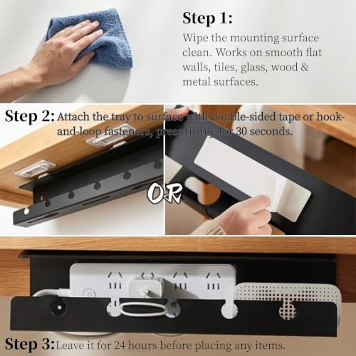 Ovanmexis Under Desk Cable Management Tray, 2-Pack, Black | Quick-Release Mount, Snap-On Tool-Free, Includes Magnetic Cable Clips & Straps, No Drill Hidden Base - color: Black