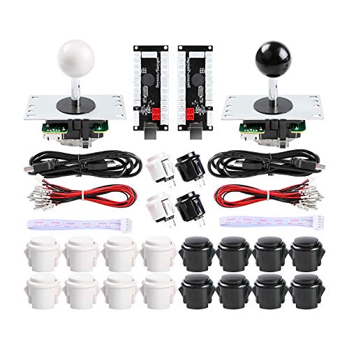 Hikig 2-Player DIY Arcade Kit 20x Arcade Buttons + 2X Arcade Joystick + 2X Zero Delay USB Encoder for PC, MAME, PS3, Raspberry Pi Color: White & Black