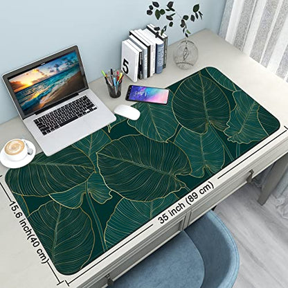 Desk Mat Pad,Large XXL Extended Mouse Pad Mat for Desktop Keyboard | 35''×15.6'' XXL Extended Gaming Mouse Pad with Non-slip Base Desk Matt Mousepad for Computer,Office,Keyboard and Laptop - color: D4-Green Leaves