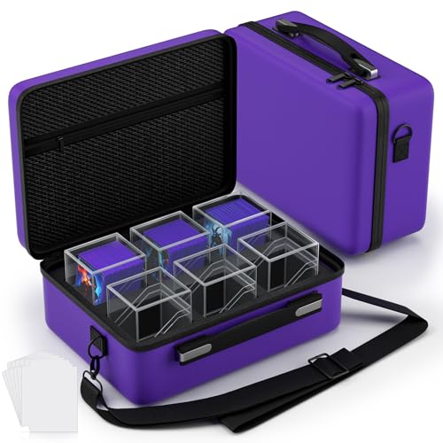 Proijeut Card Deck Box with Portable Case, 6 Pack Clear Commander Deck Box with 6 Dividers, Holds 600+ Double Sleeved Cards, Fit for MTG, YuGiOh, TCG (Purple) - color: Purple, size: 6 Slot