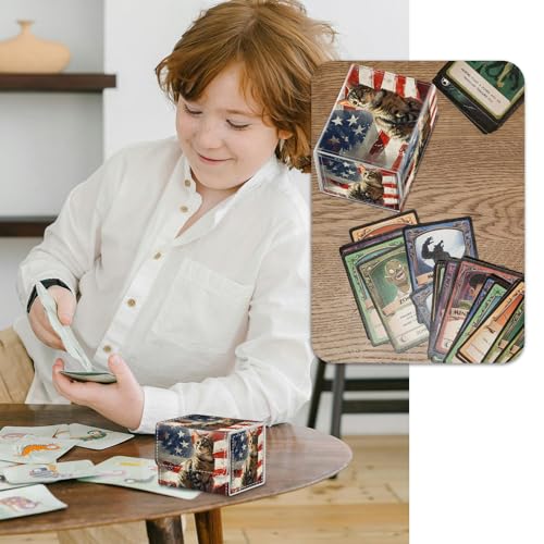 Strong Magnet Card Case Deck Box Mtg Card Box Playing Card Box Magic Deck Box Tcg Up to 200 Cards Creative Pattern Trading Card Storage Box for Collectible Card Games, Cute Cat And American Flag - color: Cute Cat And American Flag