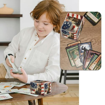Strong Magnet Card Case Deck Box Mtg Card Box Playing Card Box Magic Deck Box Tcg Up to 200 Cards Creative Pattern Trading Card Storage Box for Collectible Card Games, Cute Cat And American Flag - color: Cute Cat And American Flag