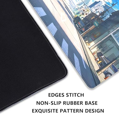 Anime Tokyo Street Japanese Mouse Pad,Large Extended Gaming Mouse Mat with Stitched Edges,Non-Slip Waterproof Rubber Base Desk Mat for Office Work Home Games Desk Pad(27.5X11.8 in) - color: Japanese Street