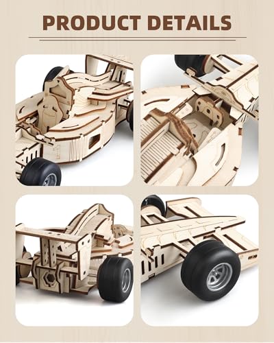 3D Wooden Puzzles for Adults, Formula 1 Racing Car Kit 66pcs | 3D Wood Pull Back Toys Model Car Kits for Adults to Build, Suitable for Beginners, Birthday Gift for 14+ Teen Boy Men Seniors
