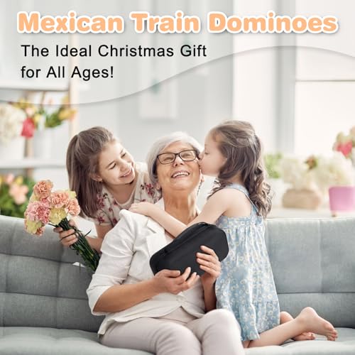 Mexican Train Double 12 Dominoes Set - 91 Tiles with 4 Wooden Trays & Travel Case, Family Board Game for Adults Kids Party Travel - style: 4 Tiles Holders, 91 Tiles Double 12 Dominoes Game Set
