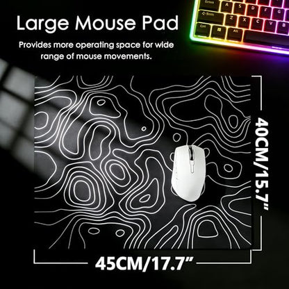 Glass Gaming Mouse Pad,Black Topographic Hard Surface Gaming Mousepad,17.7‘’X15.7'' Tempered Glass Desk Mat,Ultra-Smooth Large Square Desk Mat,Improved Precision and Speed for Esports FPS Players - color: Black(Topographic)
