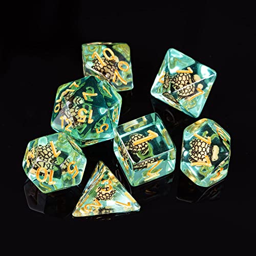 Cusdie 7-Die DND Dice, Polyhedral Dice Set Filled with Animal, for Role Playing Game D&D Dice (Brown Turtle) - color: Brown Turtle