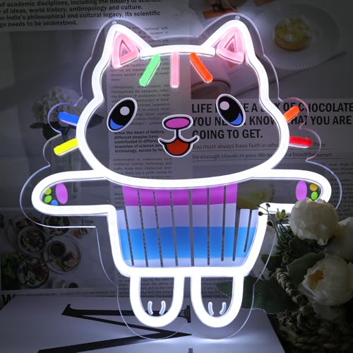 Cute Cat Neon Sign Cartoon Gaby LED Neon Light Wall Art Decor, Colorful Cat USB Night Light for Game Room Bedroom Birthday Kids Room Bar Background Cat Lover Gifts - color: Colorful,Caisemao