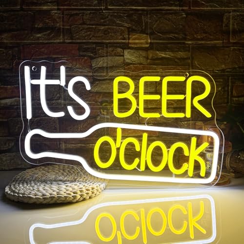 Mutank It'S Beer O'Clock Neon Sign, Beer Neon Light USB Powered LED Dimmable, for Bar Game Room Nightclub Restaurant Beer Sign Men'S Cave Garage Court Decor(15.7 * 9.8 In) - color: Yellow+White+Red