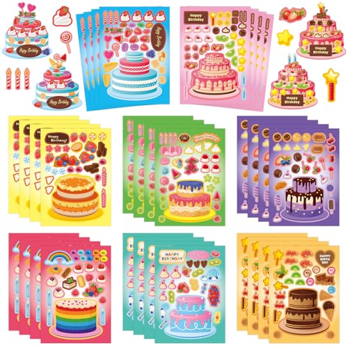 32 Sheets Create Cake of Dreams Stickers, Make Your Own Cake Stickers for Boys and Girls, Travel Sticker Books, Party Favors, Birthday, Home, School and Activities Gifts for Kids Ages 3+ - style: Cake