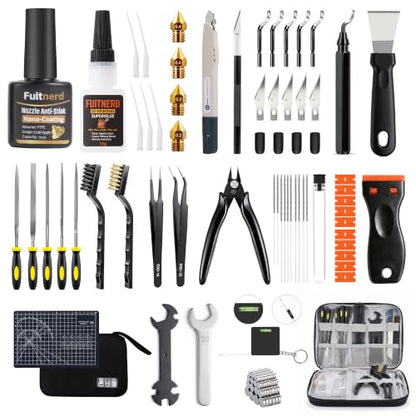 84Pcs 3D Printer Accessories, 3D Printer Tools Kit with Slotted Organizer Bag, PTFE Nozzle Anti-Stick Coating, T12 Needle Files, Deburring Tool, for All FDM/SLA, Bambu Lab, Ender 3, Anycubic,etc