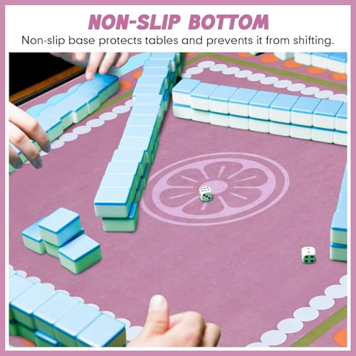 Dunzy 33'' x 33'' Mahjong Mat with Bag,Pink,Polka Dots | Gaming Mah Jongg Mat Non Slip Noise Reduction Rubber Mahjong Table Cover Accessories Gifts for Poker Board Games Dominoes