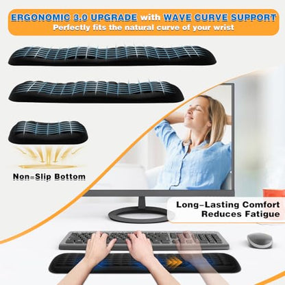 UnivoColors Ergonomic Mouse Wrist Rest,Latest 3.0 Wave Curve Design,High-Resilience Memory Foam Non-Slip Base,Reduces Wrist Fatigue,Ideal for Office Gaming & Long Hours of Use(Black) - color: Black, style: Mouse Wrist Pad